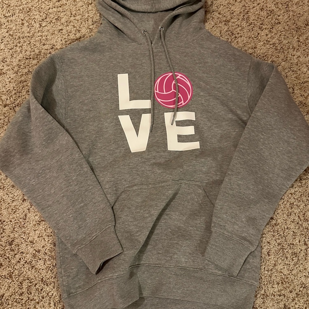 Gray Love Hoodie with Pink Accent